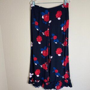 club monaco floral wide leg pants w/ ruffled hem